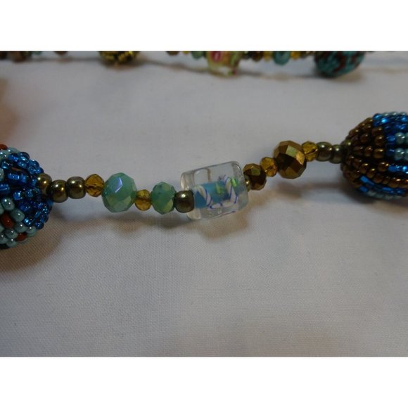 Seed Bead Ball & Murano Wedding Cake Jade Glass Stunning NECKLACE 40" long - Picture 3 of 11